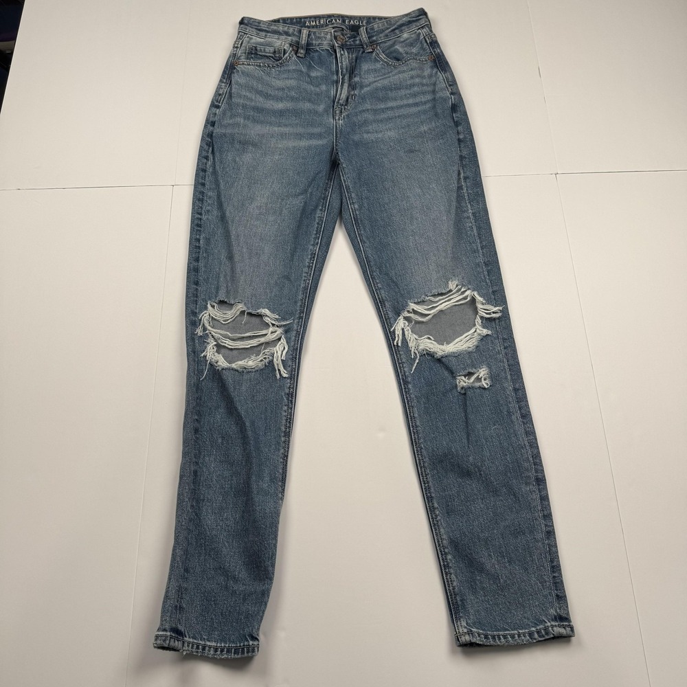 American Eagle Mom Jeans Womens 0 (26x29) Distressed Strigid High Rise Ripped